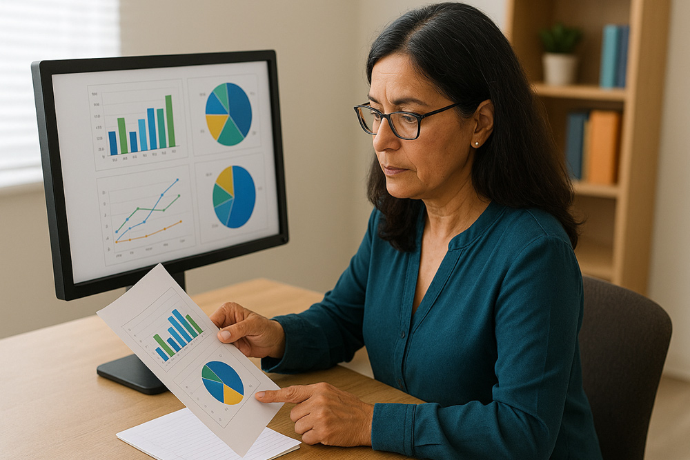 Afterschool program coordinator using ezreports software to prepare a continuation grant report.